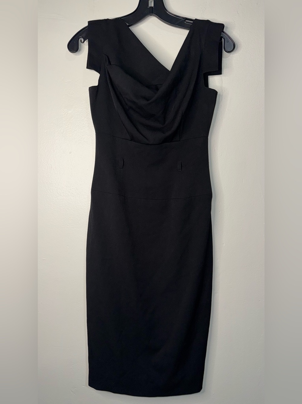 Black Halo One-Shoulder Black Draped Sheath Dress